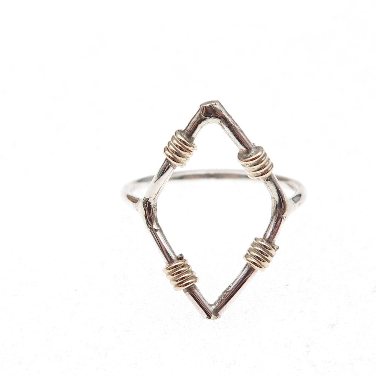 925 Sterling Silver Gold Filled Vintage Modernist Ring Size 7