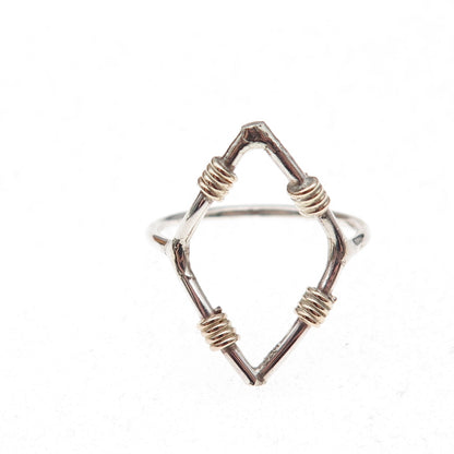 925 Sterling Silver Gold Filled Vintage Modernist Ring Size 7