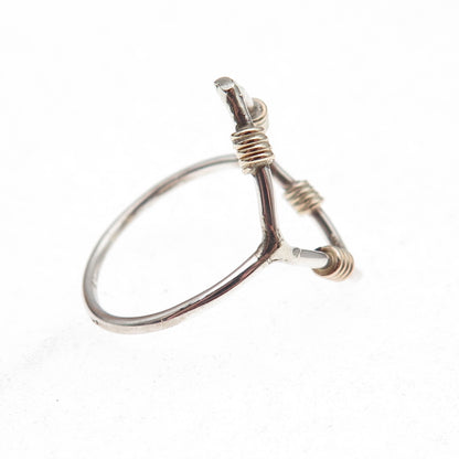 925 Sterling Silver Gold Filled Vintage Modernist Ring Size 7