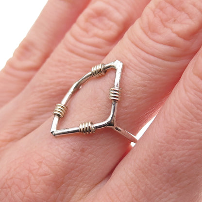 925 Sterling Silver Gold Filled Vintage Modernist Ring Size 7