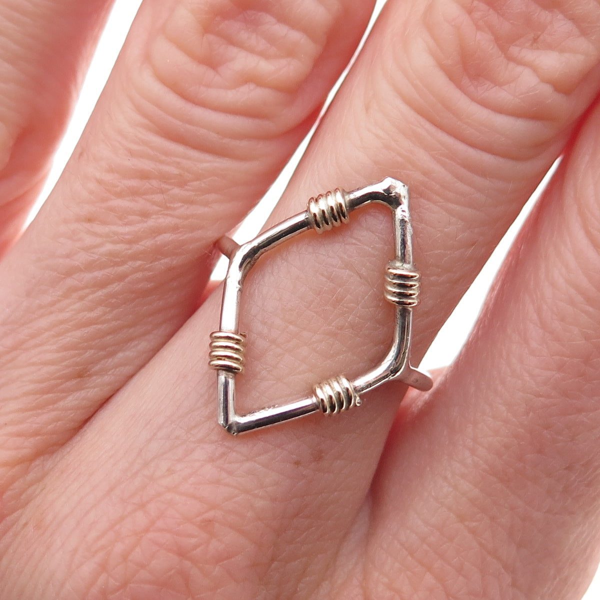 925 Sterling Silver Gold Filled Vintage Modernist Ring Size 7