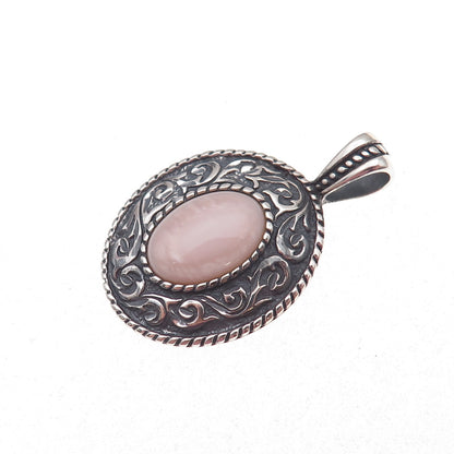 Carolyn Pollack Sterling Silver Vintage Real MOP Floral Scroll Oxidized Pendant