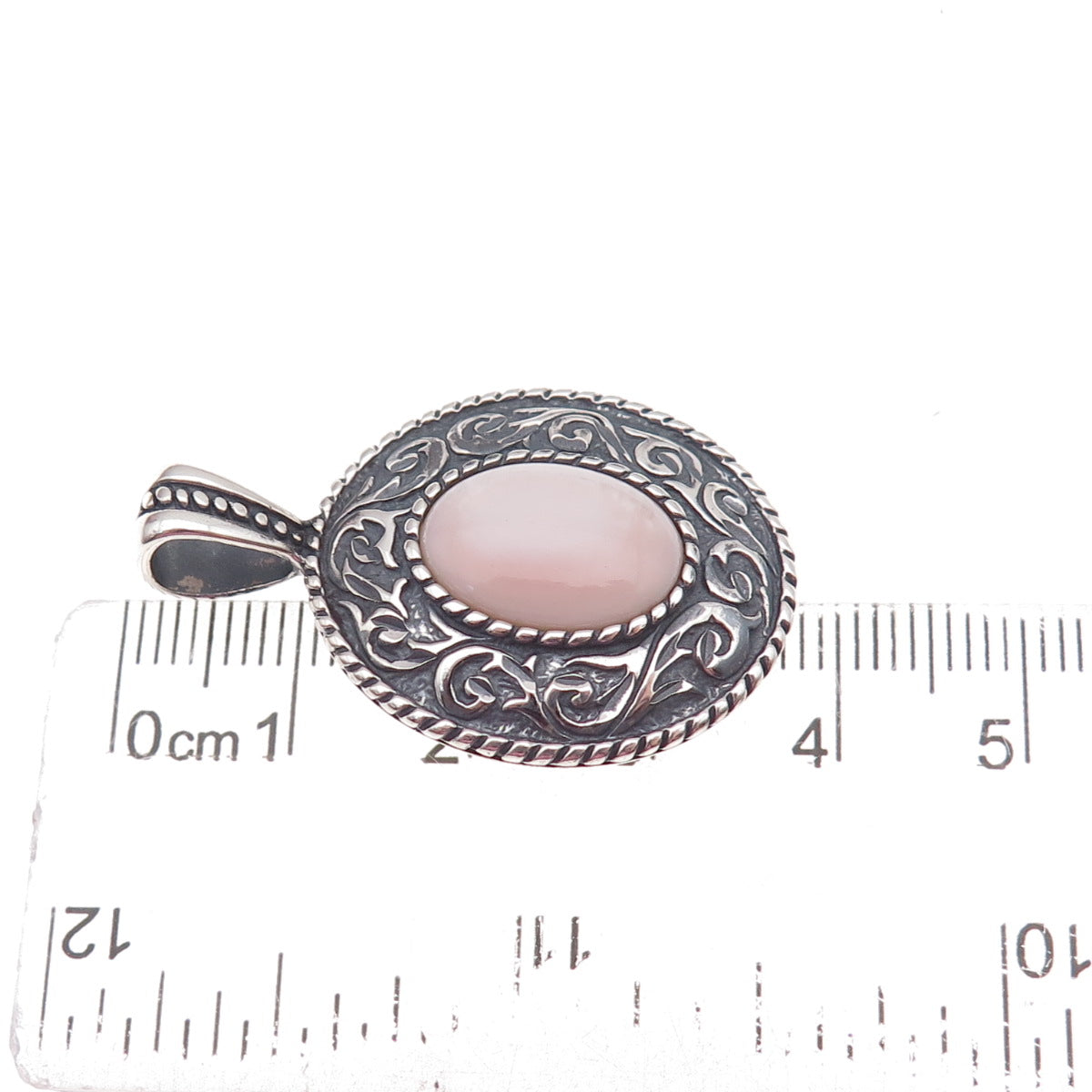 Carolyn Pollack Sterling Silver Vintage Real MOP Floral Scroll Oxidized Pendant