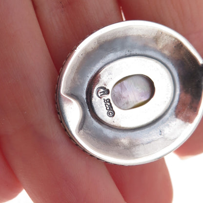 Carolyn Pollack Sterling Silver Vintage Real MOP Floral Scroll Oxidized Pendant
