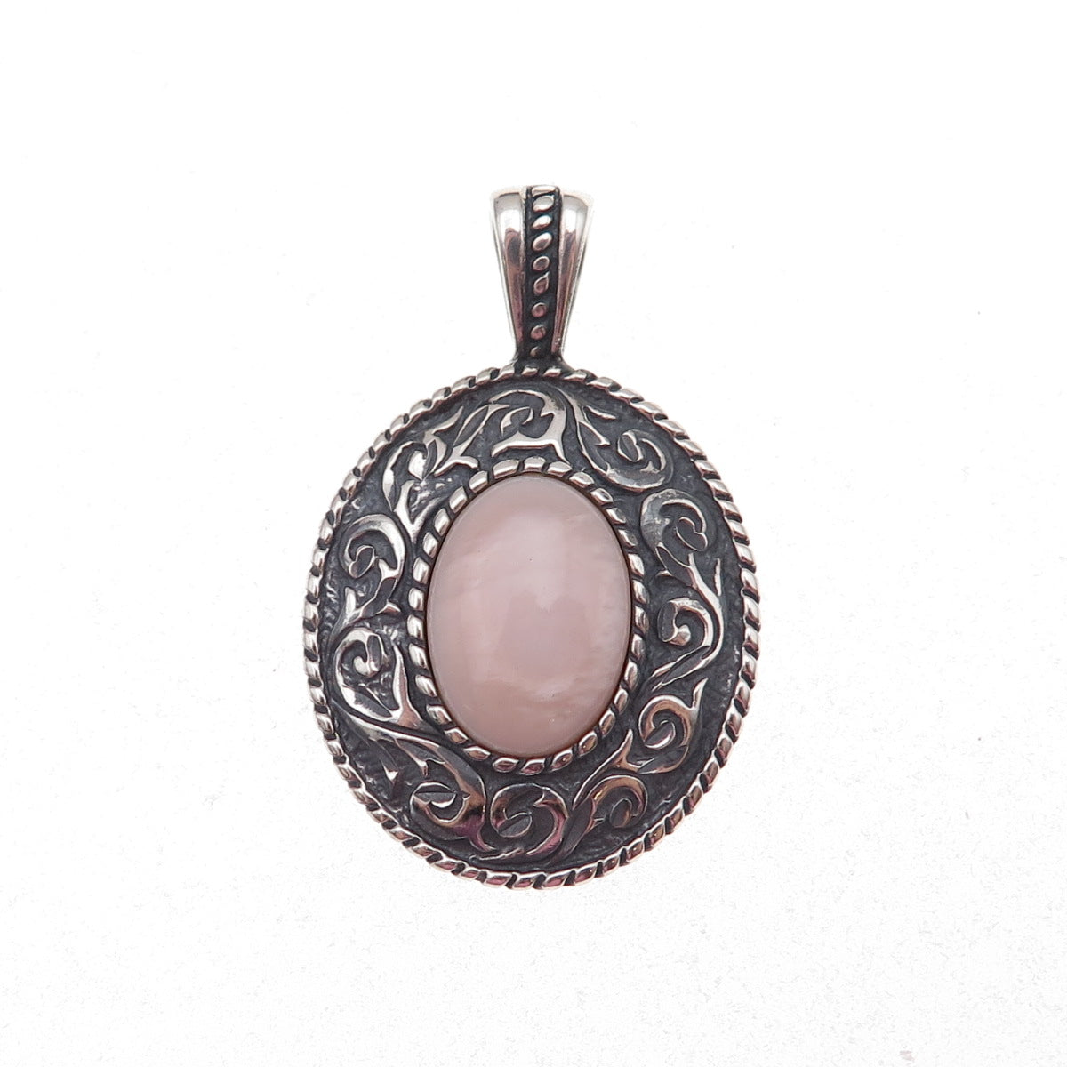 Carolyn Pollack Sterling Silver Vintage Real MOP Floral Scroll Oxidized Pendant