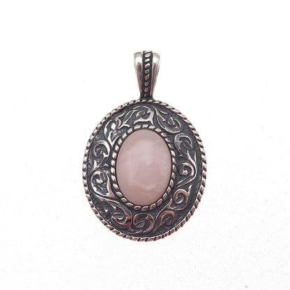 Carolyn Pollack Sterling Silver Vintage Real MOP Floral Scroll Oxidized Pendant