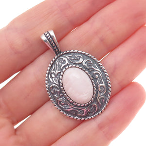 Carolyn Pollack Sterling Silver Vintage Real MOP Floral Scroll Oxidized Pendant
