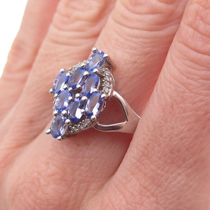925 Sterling Silver Real Tanzanite & White Topaz Ring Size 8