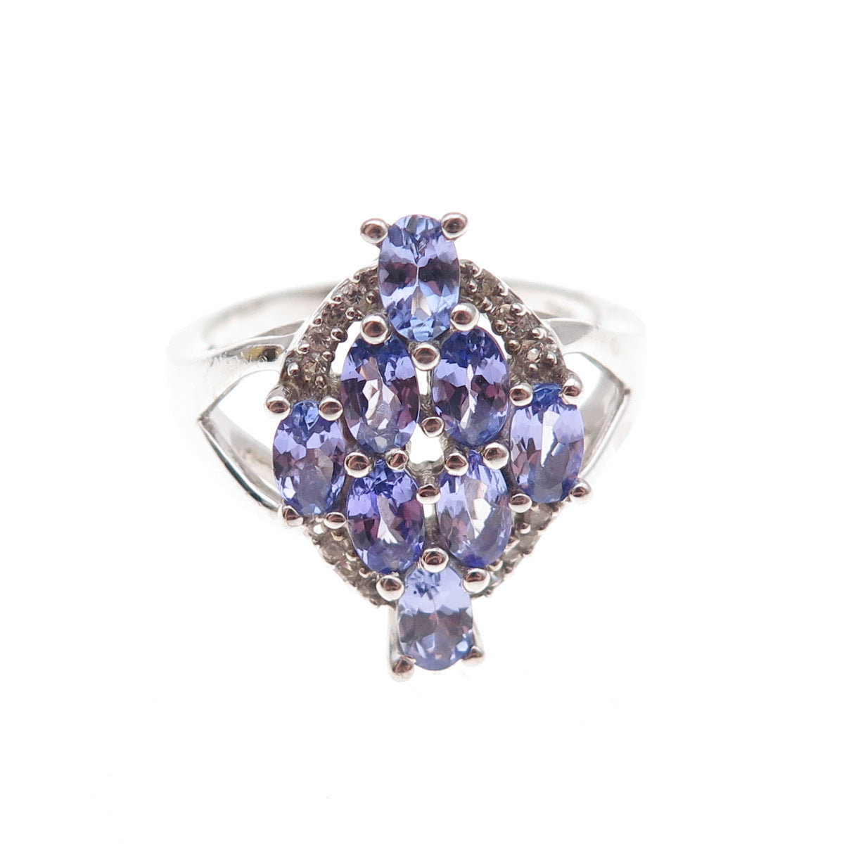 925 Sterling Silver Real Tanzanite & White Topaz Ring Size 8