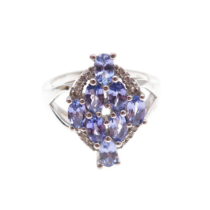 925 Sterling Silver Real Tanzanite & White Topaz Ring Size 8