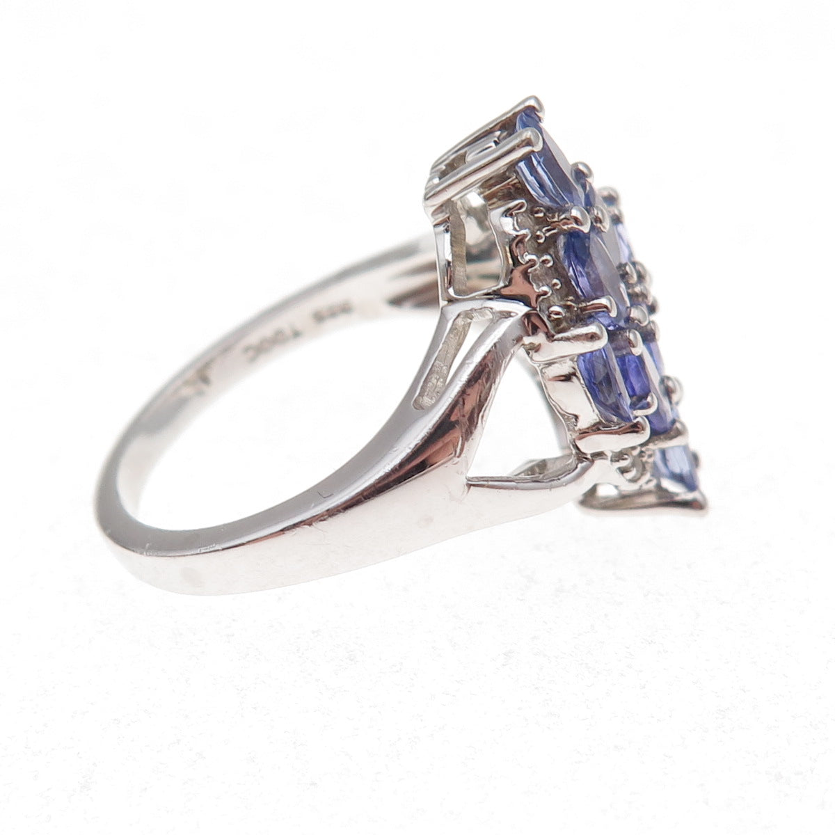 925 Sterling Silver Real Tanzanite & White Topaz Ring Size 8