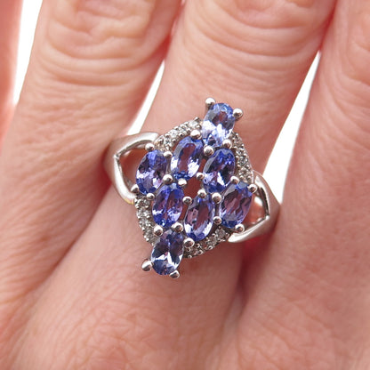 925 Sterling Silver Real Tanzanite & White Topaz Ring Size 8