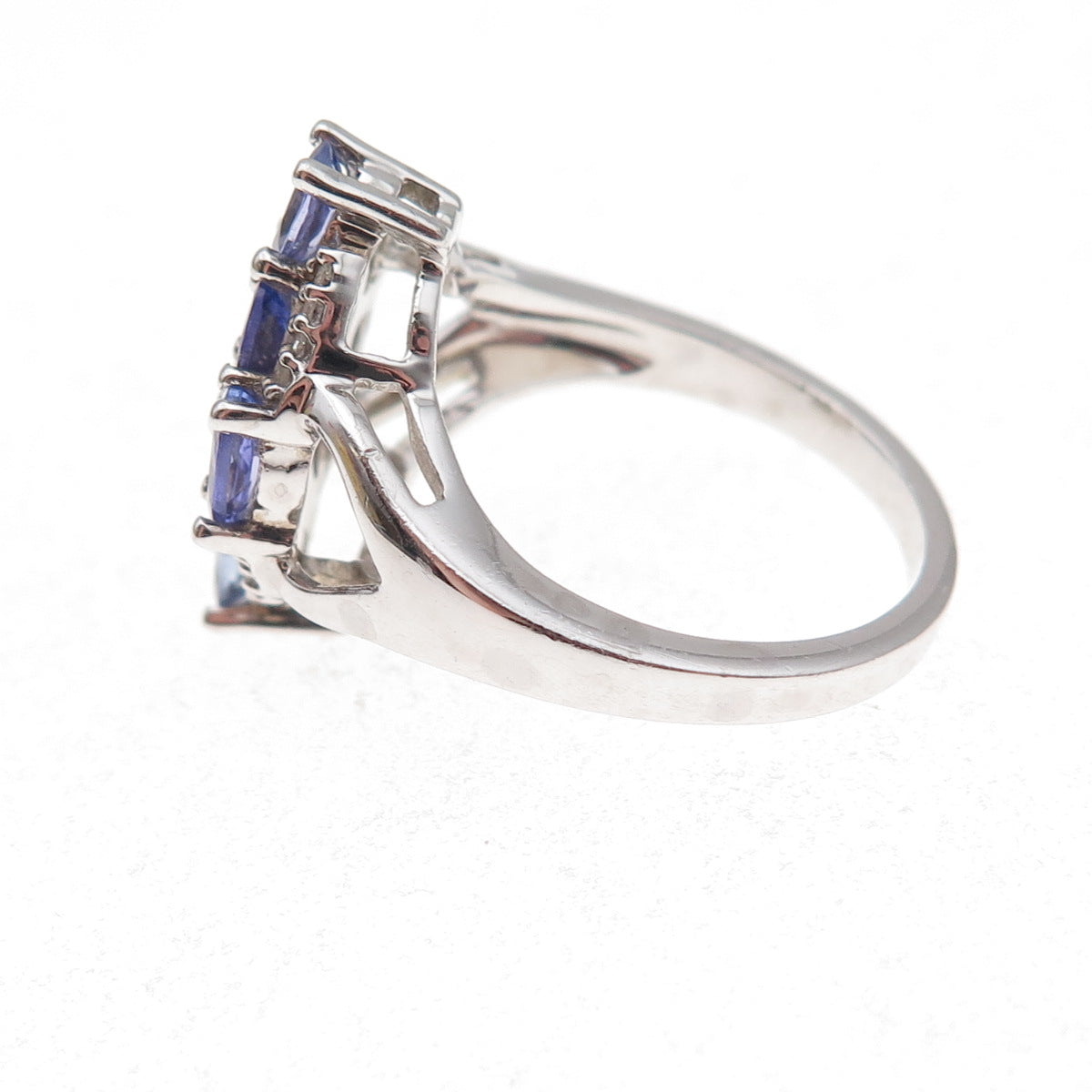 925 Sterling Silver Real Tanzanite & White Topaz Ring Size 8