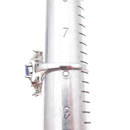 925 Sterling Silver Real Tanzanite & White Topaz Ring Size 8