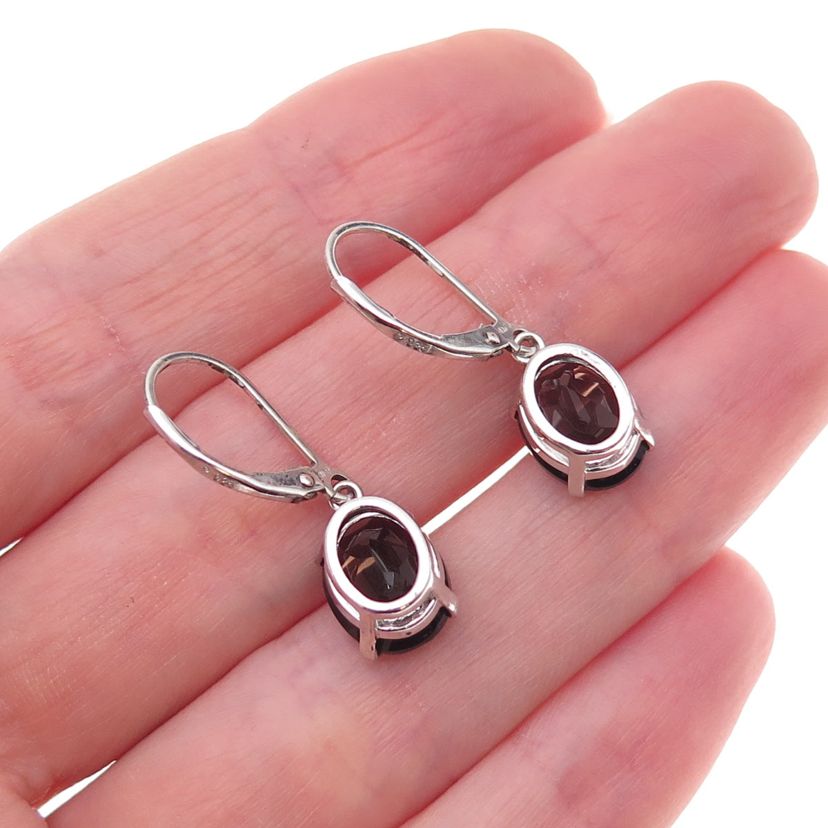 925 Sterling Silver Real Oval-Cut Smoky Quartz Dangle Earrings