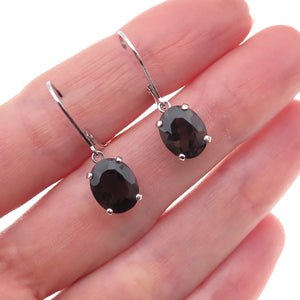 925 Sterling Silver Real Oval-Cut Smoky Quartz Dangle Earrings