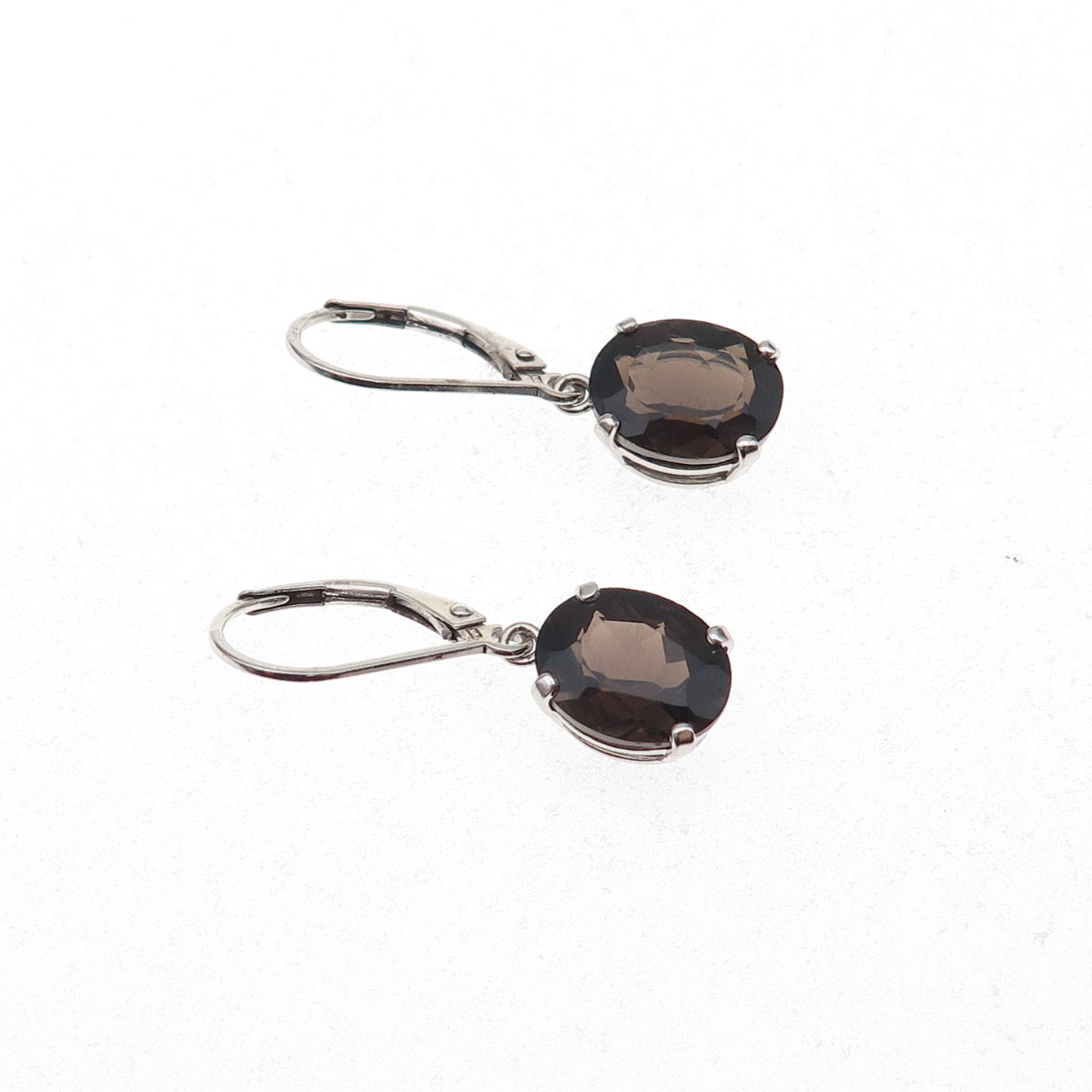 925 Sterling Silver Real Oval-Cut Smoky Quartz Dangle Earrings