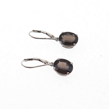 925 Sterling Silver Real Oval-Cut Smoky Quartz Dangle Earrings