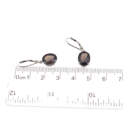 925 Sterling Silver Real Oval-Cut Smoky Quartz Dangle Earrings