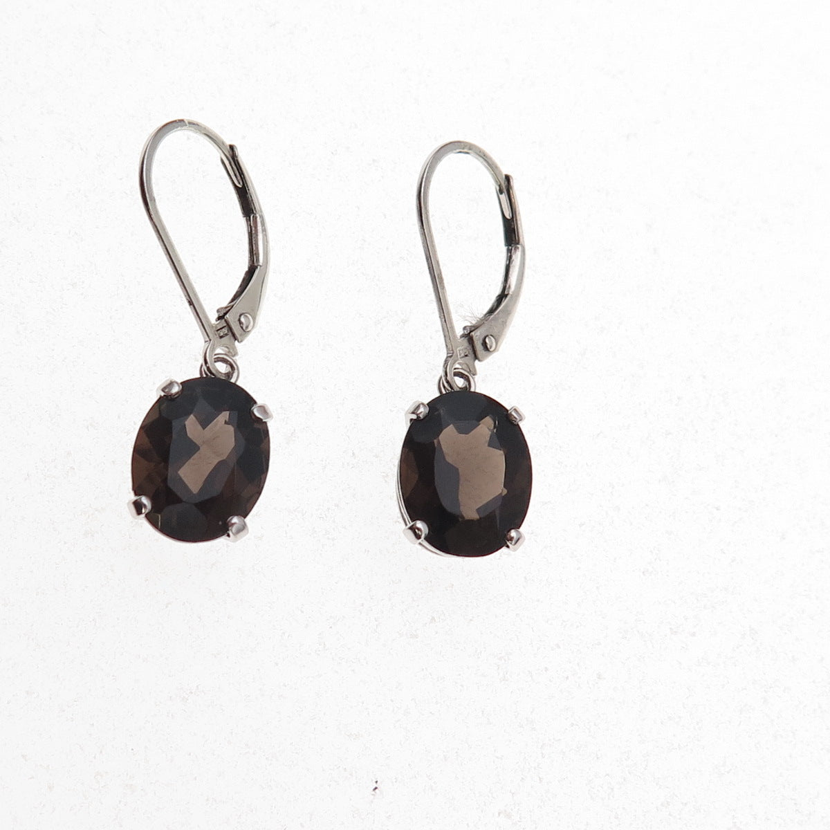 925 Sterling Silver Real Oval-Cut Smoky Quartz Dangle Earrings
