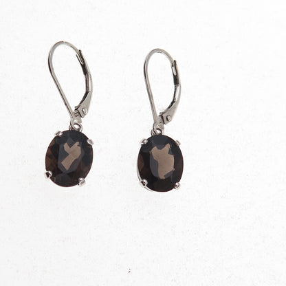 925 Sterling Silver Real Oval-Cut Smoky Quartz Dangle Earrings