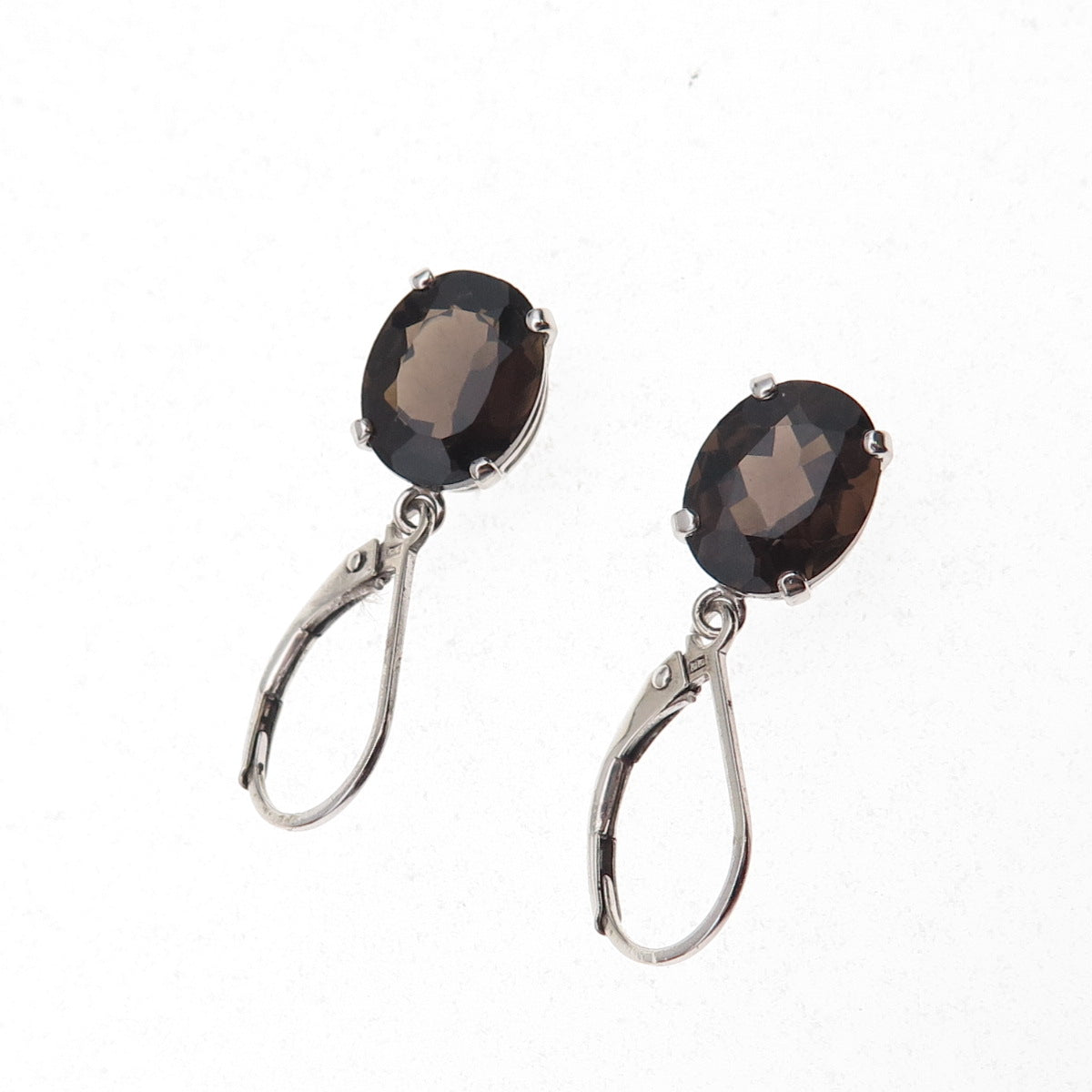 925 Sterling Silver Real Oval-Cut Smoky Quartz Dangle Earrings