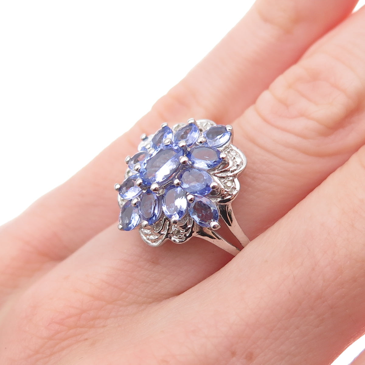 Chuck Clemency 925 Sterling Silver Real Diamond & Tanzanite Ring Size 6