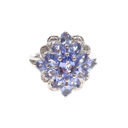 Chuck Clemency 925 Sterling Silver Real Diamond & Tanzanite Ring Size 6