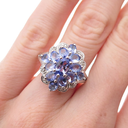 Chuck Clemency 925 Sterling Silver Real Diamond & Tanzanite Ring Size 6