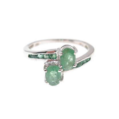Chuck Clemency 925 Sterling Silver Real Emerald Bypass Ring Size 8