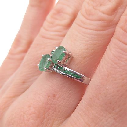 Chuck Clemency 925 Sterling Silver Real Emerald Bypass Ring Size 8