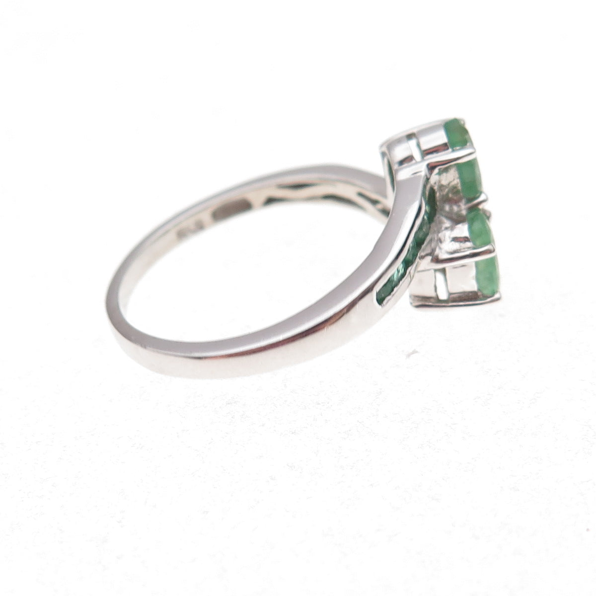 Chuck Clemency 925 Sterling Silver Real Emerald Bypass Ring Size 8