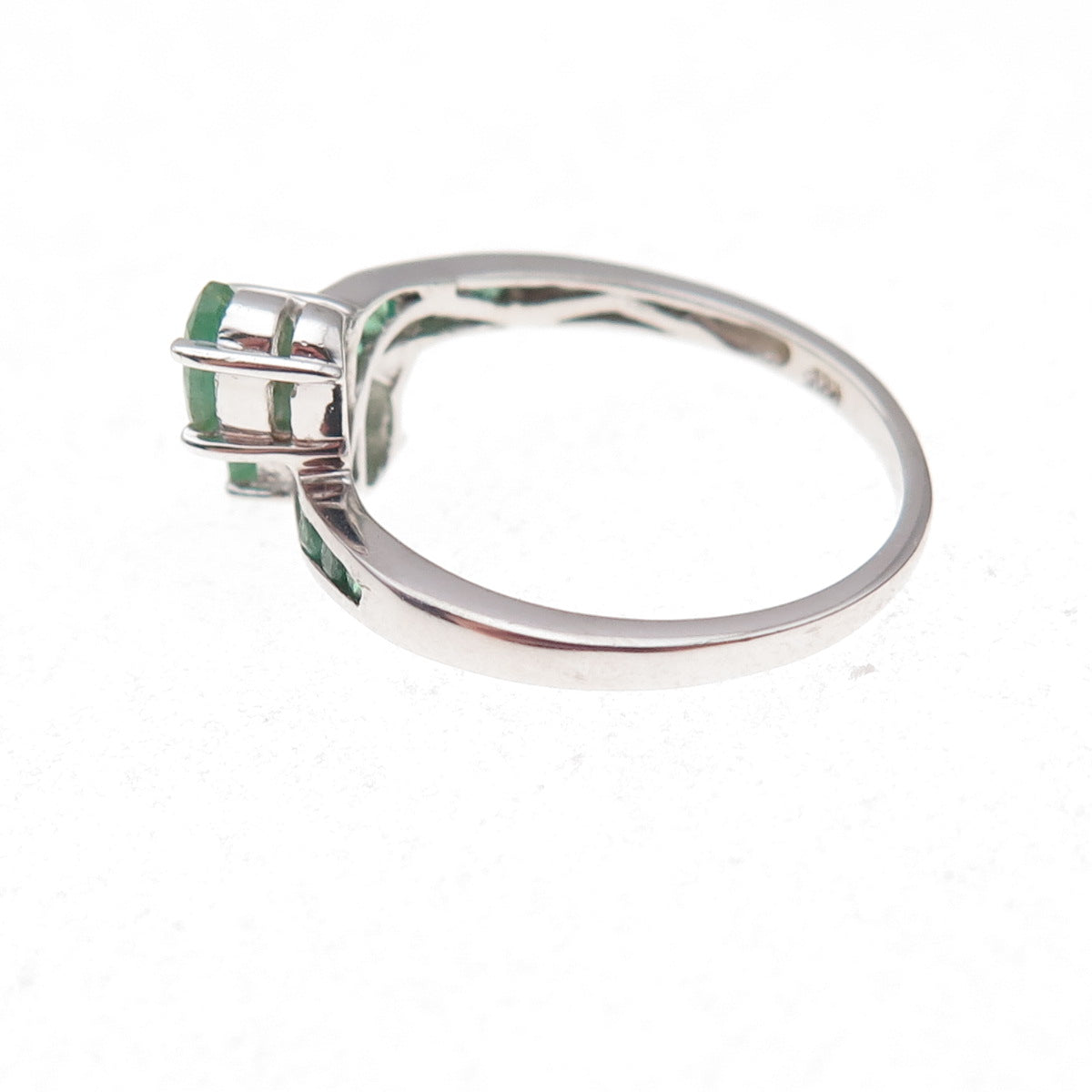 Chuck Clemency 925 Sterling Silver Real Emerald Bypass Ring Size 8