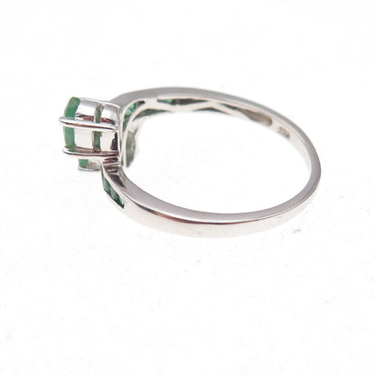 Chuck Clemency 925 Sterling Silver Real Emerald Bypass Ring Size 8