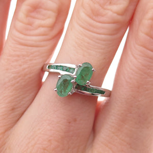 Chuck Clemency 925 Sterling Silver Real Emerald Bypass Ring Size 8