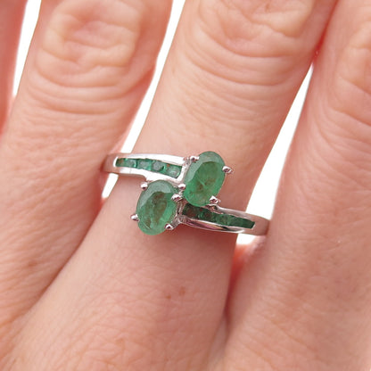 Chuck Clemency 925 Sterling Silver Real Emerald Bypass Ring Size 8