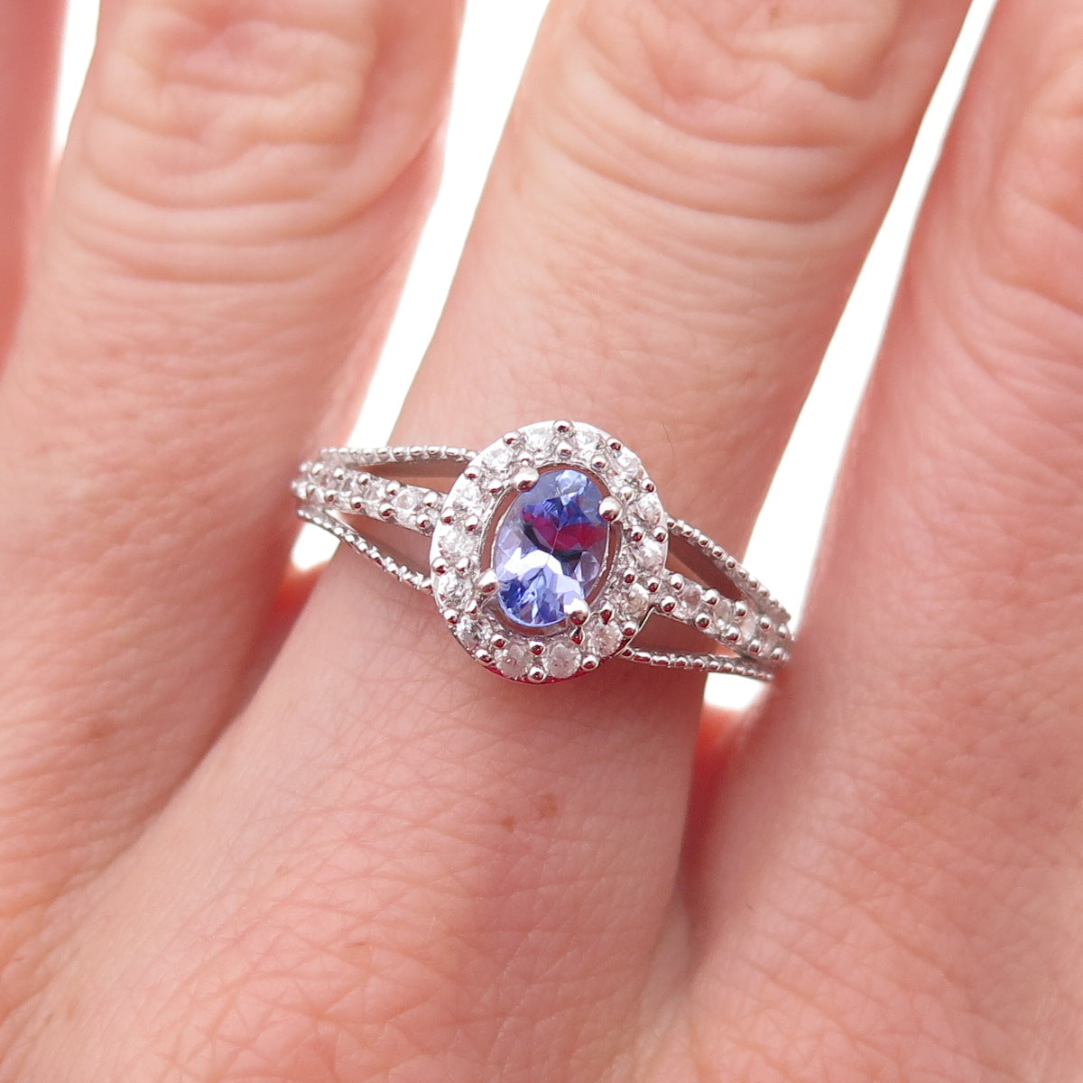 Chuck Clemency 925 Sterling Silver Real Tanzanite & White Topaz Ring Size 8