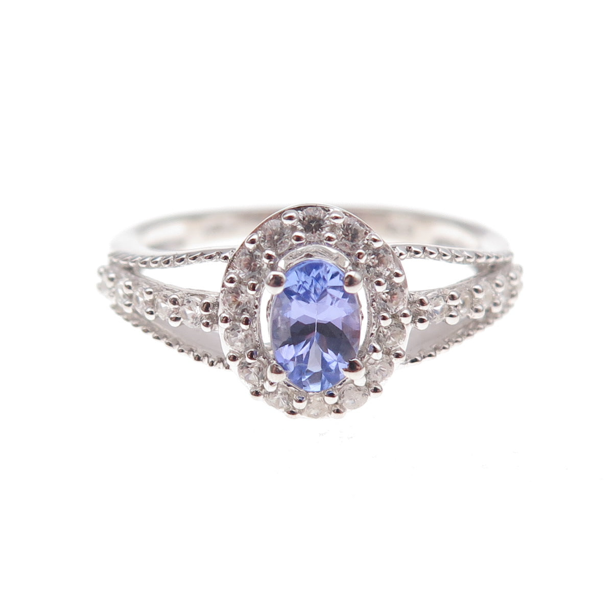 Chuck Clemency 925 Sterling Silver Real Tanzanite & White Topaz Ring Size 8