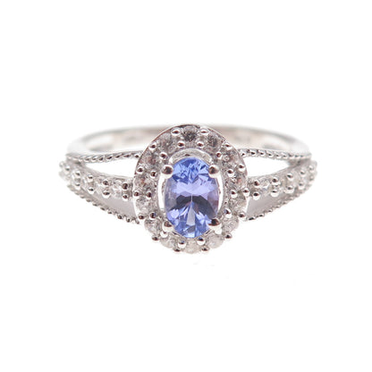 Chuck Clemency 925 Sterling Silver Real Tanzanite & White Topaz Ring Size 8