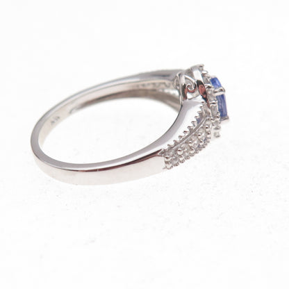 Chuck Clemency 925 Sterling Silver Real Tanzanite & White Topaz Ring Size 8