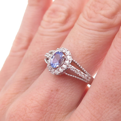 Chuck Clemency 925 Sterling Silver Real Tanzanite & White Topaz Ring Size 8