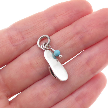 925 Sterling Silver Vintage Real Turquoise Flip Flop Shoe Charm Pendant