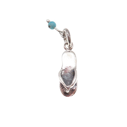 925 Sterling Silver Vintage Real Turquoise Flip Flop Shoe Charm Pendant