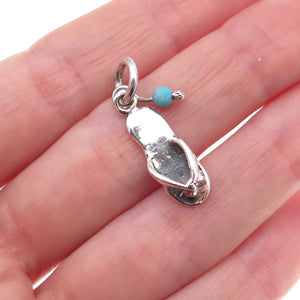 925 Sterling Silver Vintage Real Turquoise Flip Flop Shoe Charm Pendant