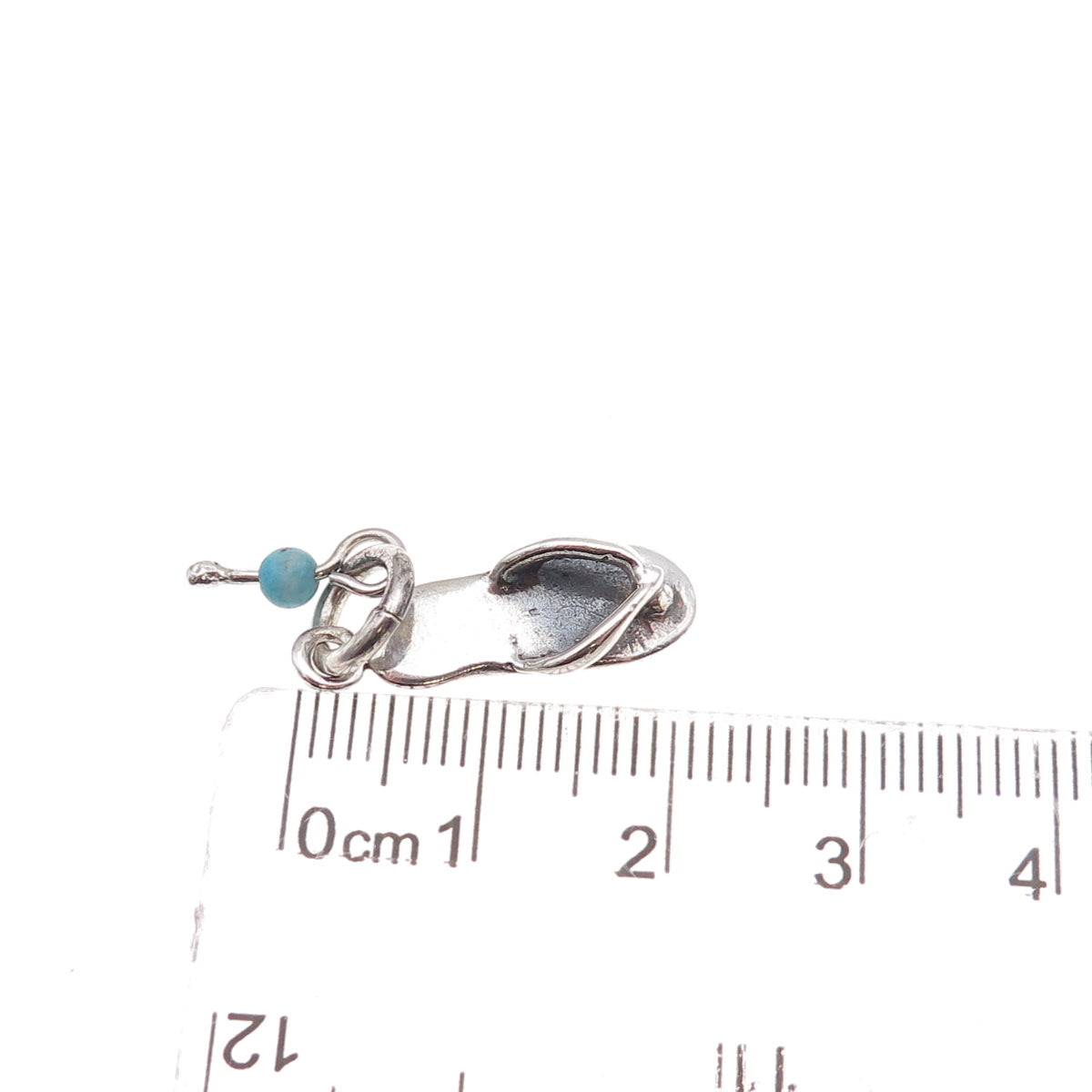 925 Sterling Silver Vintage Real Turquoise Flip Flop Shoe Charm Pendant