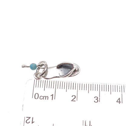 925 Sterling Silver Vintage Real Turquoise Flip Flop Shoe Charm Pendant