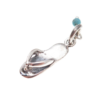 925 Sterling Silver Vintage Real Turquoise Flip Flop Shoe Charm Pendant