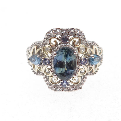 Chuck Clemency Sterling Silver 2-Tone Real Tanzanite & White Topaz Ring Size 8