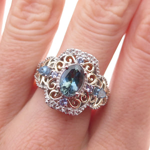 Chuck Clemency Sterling Silver 2-Tone Real Tanzanite & White Topaz Ring Size 8