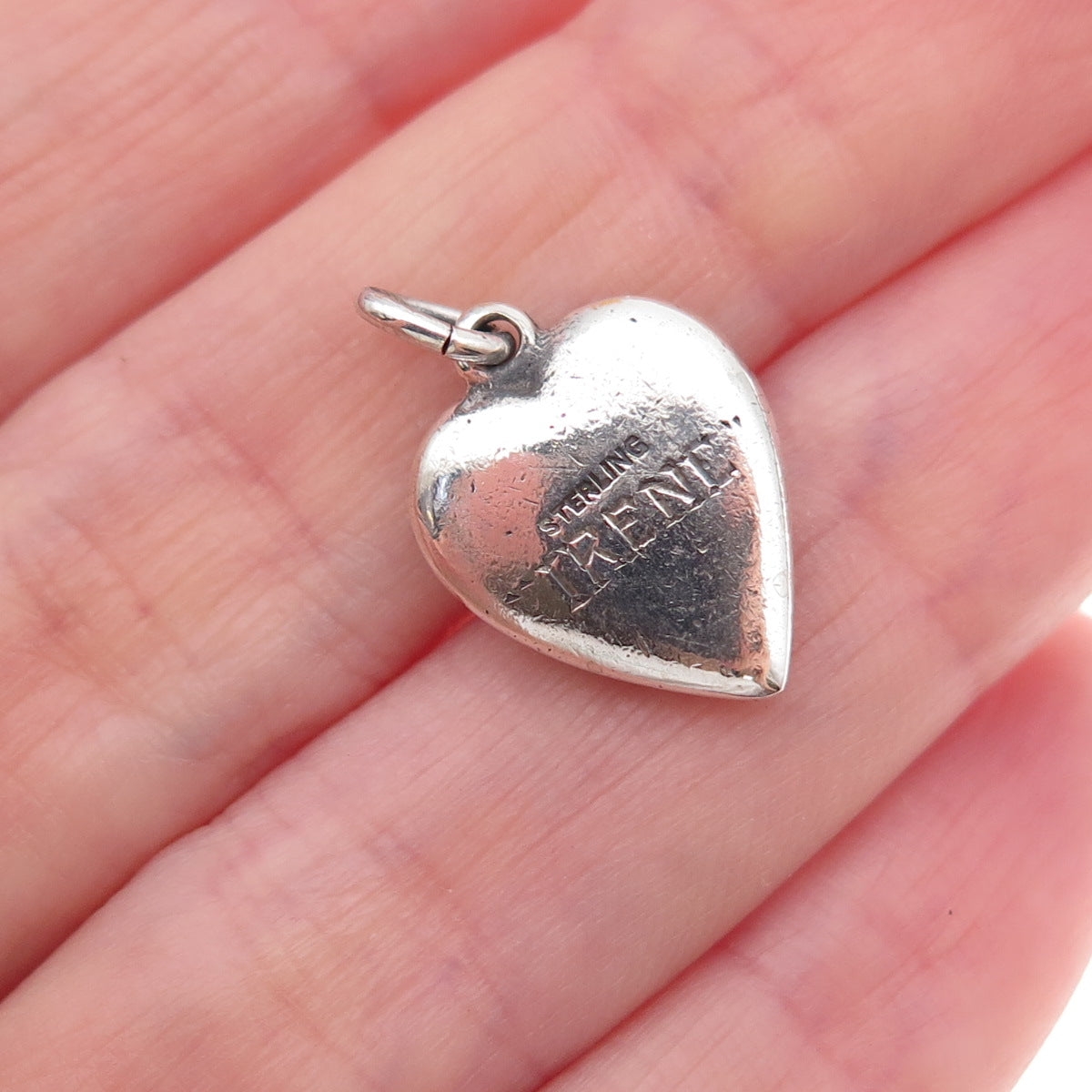 925 Sterling Silver Antique Art Deco Floral Heart Chatelaine Charm Pendant